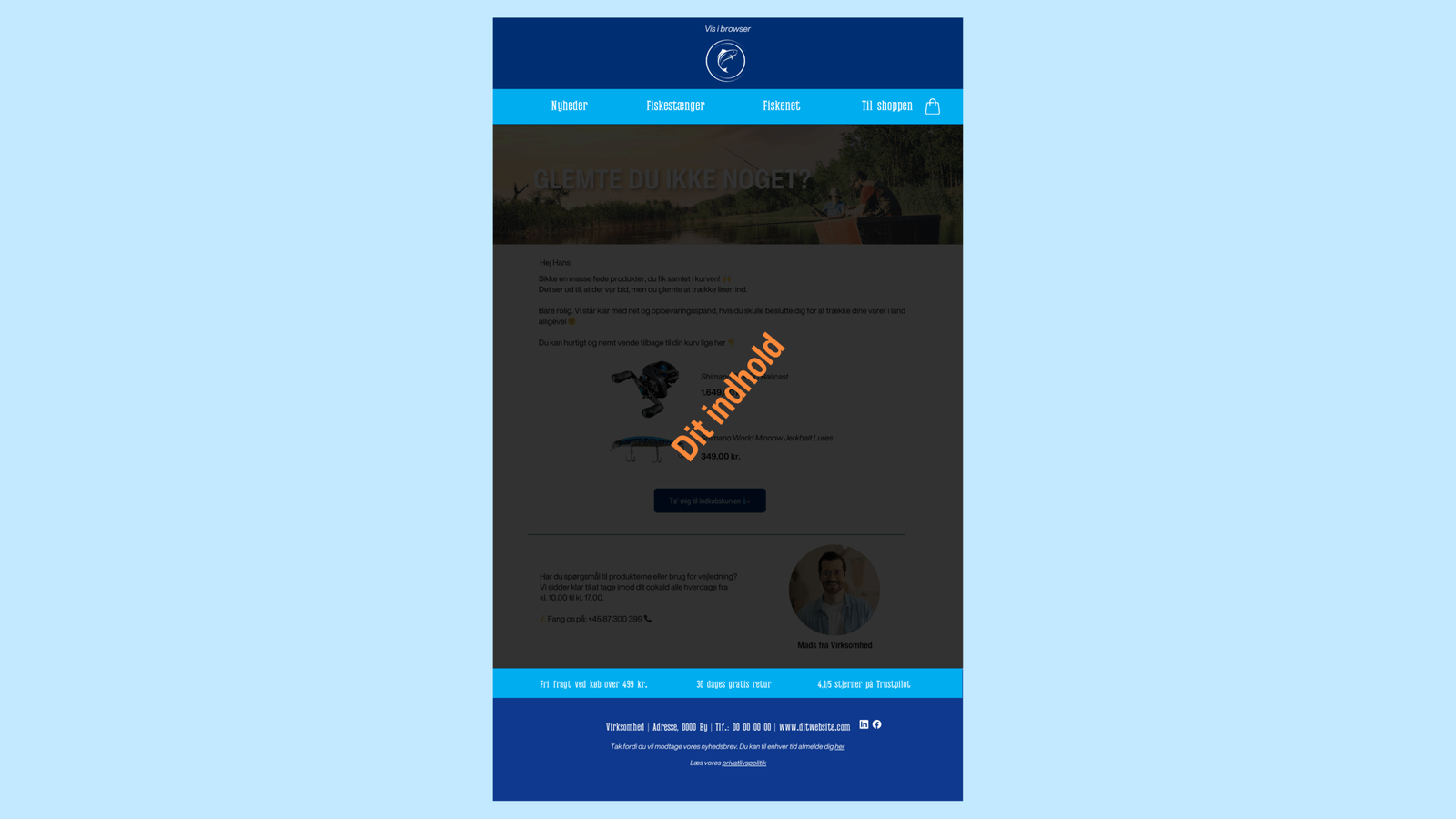 Simpel e-mailskabelon med menupunkter og USP'er