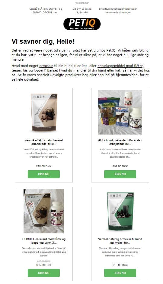 PetIQ winback visitor e-mail