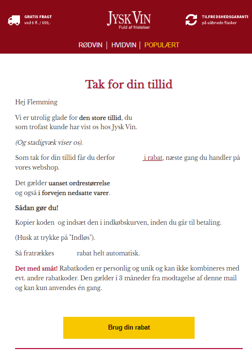 Jysk Vin loyalitetsautomation